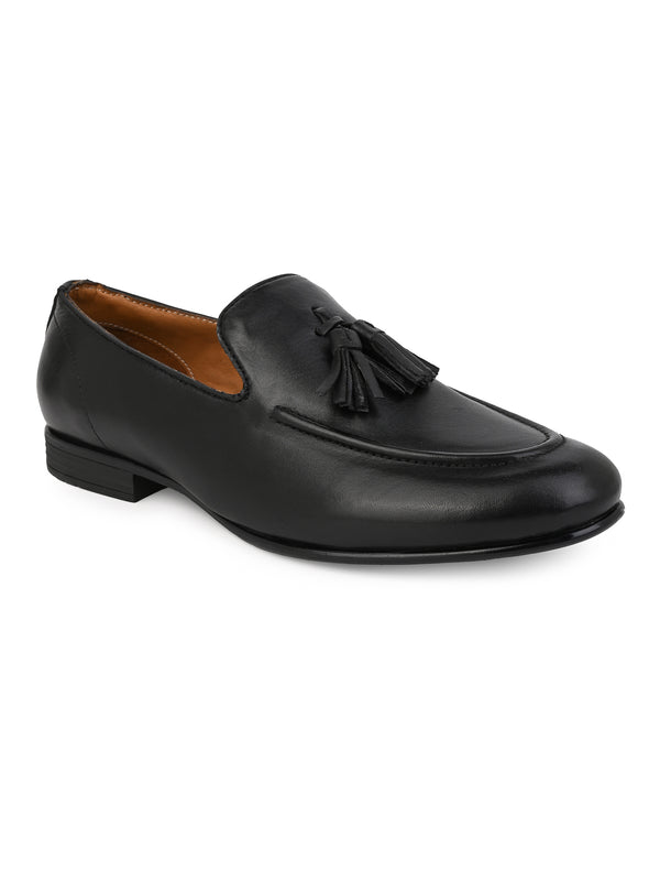 alberto torresi Alberto Torresi Genuine Leather Black Tassel Loafers For Men