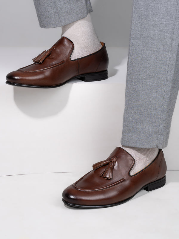 alberto torresi Alberto Torresi Genuine Leather Black Tassel Loafers For Men