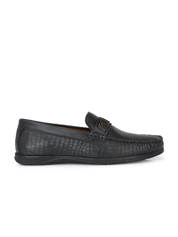 Alberto Torresi Alberto Torresi Genuine Leather Black Textured Loafers For Men