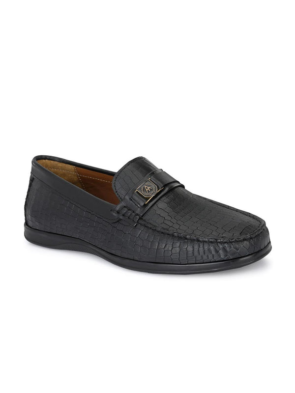 Alberto Torresi Alberto Torresi Genuine Leather Black Textured Loafers For Men