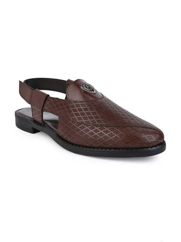 Alberto Torresi Alberto Torresi Genuine Leather Textured Peshawari Sandal With Padded Insole