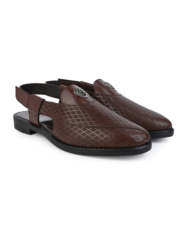 Alberto Torresi Alberto Torresi Genuine Leather Textured Peshawari Sandal With Padded Insole
