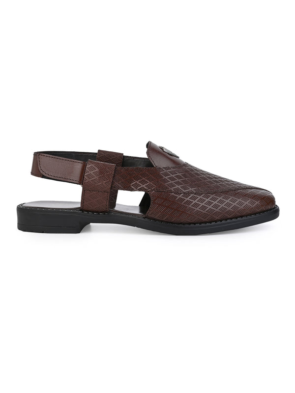 Alberto Torresi Alberto Torresi Genuine Leather Textured Peshawari Sandal With Padded Insole