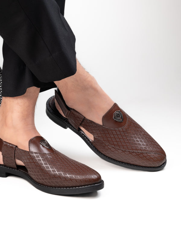 alberto torresi Alberto Torresi Genuine Leather Textured Peshawari Sandal With Padded Insole