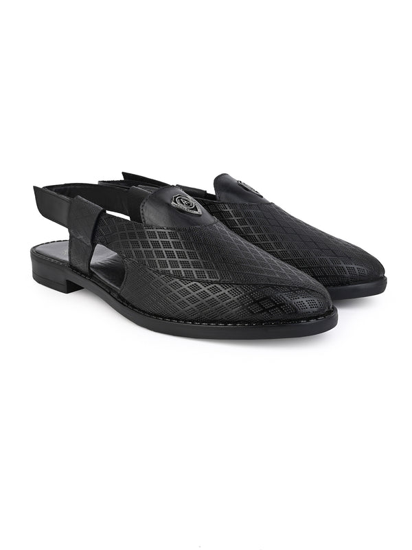Alberto Torresi Alberto Torresi Genuine Leather Textured Peshawari Sandal With Padded Insole