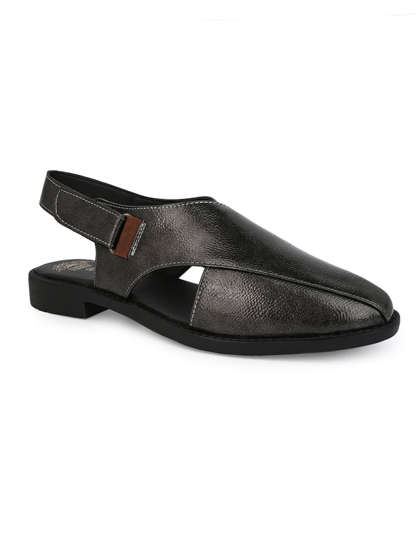 Alberto Torresi Alberto Torresi Grey Patent Crinkle Peshawari Sandal With Padded Insole