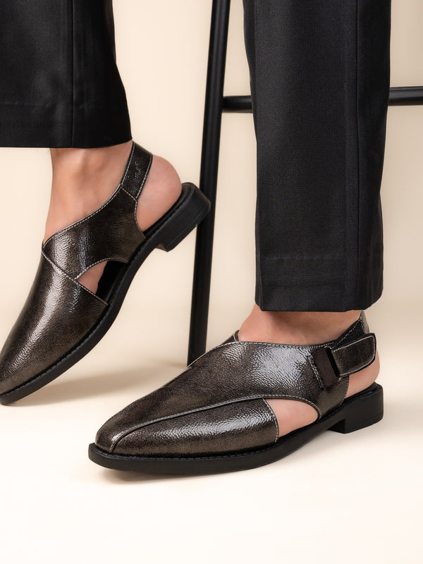 alberto torresi Alberto Torresi Grey Patent Crinkle Peshawari Sandal With Padded Insole