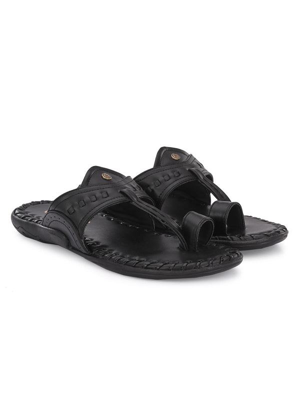 Alberto Torresi Alberto Torresi Men's Black Kolhapuri Thong Slipper