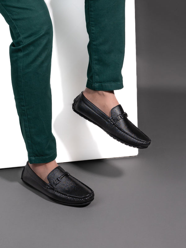 alberto torresi Alberto Torresi Mild Grained Synthetic Buckled Black Men's Loafer