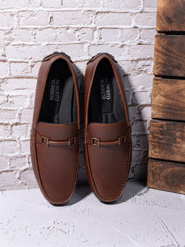 Alberto Torresi Alberto Torresi Mild Grained Synthetic Buckled Tan Men's Loafer