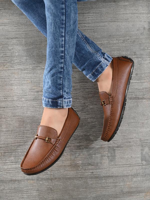 alberto torresi Alberto Torresi Mild Grained Synthetic Buckled Tan Men's Loafer