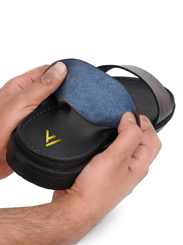 Alberto Torresi Alberto Torresi PVC Printed Branding Textured Black Leather Men Slippers