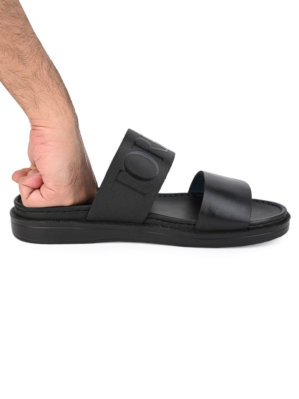 Alberto Torresi Alberto Torresi PVC Printed Branding Textured Black Leather Men Slippers