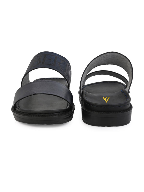 Alberto Torresi Alberto Torresi PVC Printed Branding Textured Blue Leather Men Slippers