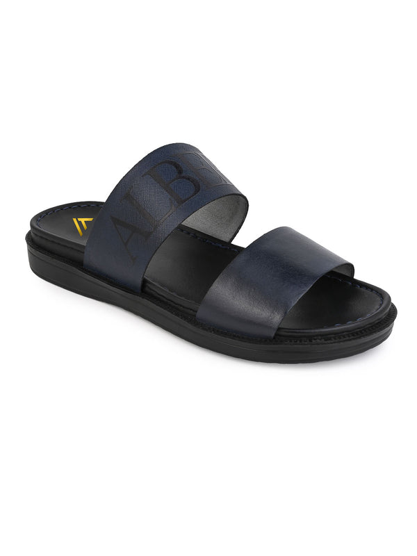 Alberto Torresi Alberto Torresi PVC Printed Branding Textured Blue Leather Men Slippers
