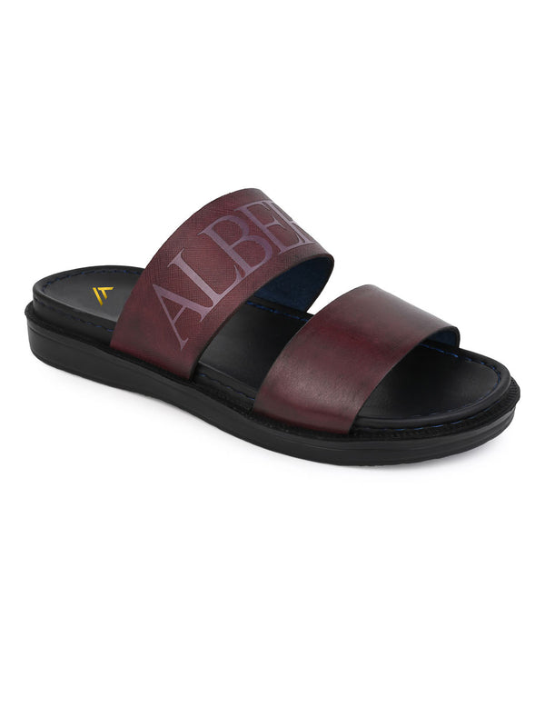 Alberto Torresi Alberto Torresi PVC Printed Branding Textured Bordo Leather Men Slippers