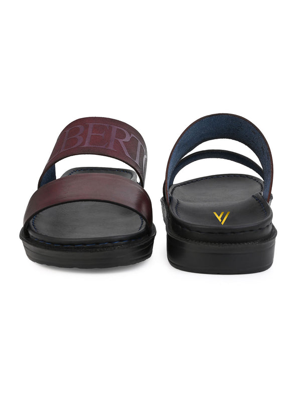 Alberto Torresi Alberto Torresi PVC Printed Branding Textured Bordo Leather Men Slippers