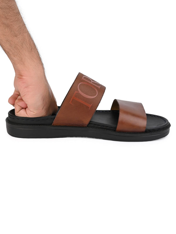 Alberto Torresi Alberto Torresi PVC Printed Branding Textured Tan Leather Men Slippers