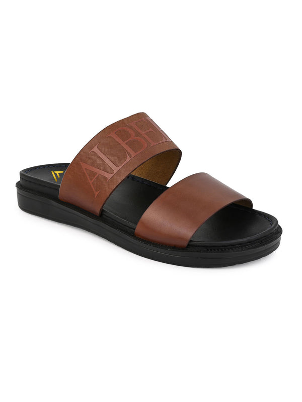 Alberto Torresi Alberto Torresi PVC Printed Branding Textured Tan Leather Men Slippers