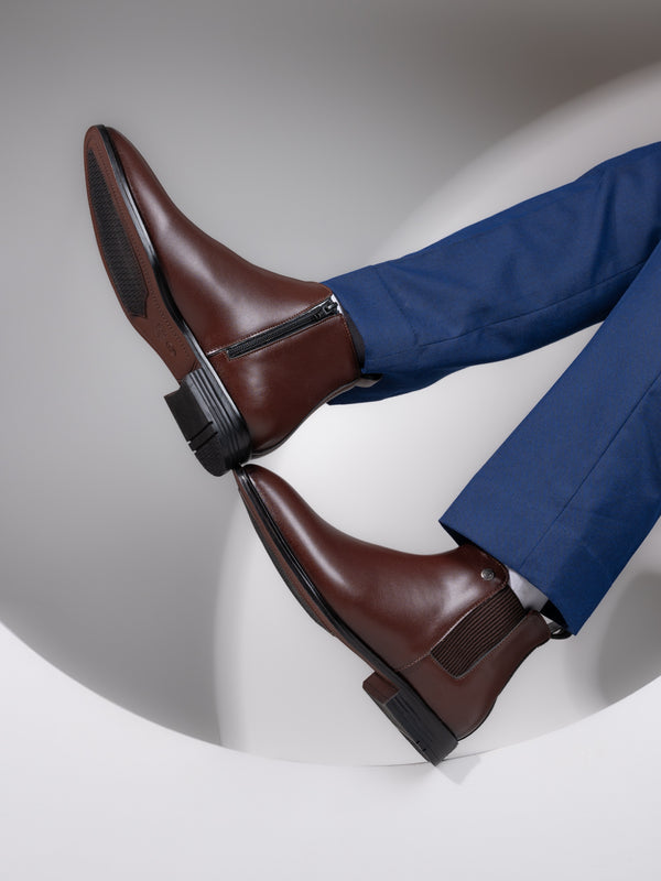 alberto torresi Alberto Torresi Synthetic Brown Chelsea Boots For Men