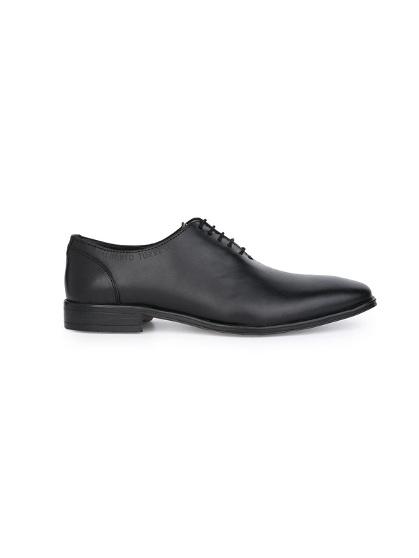 Alberto Torresi Black Leather Lace Up Shoes For Men