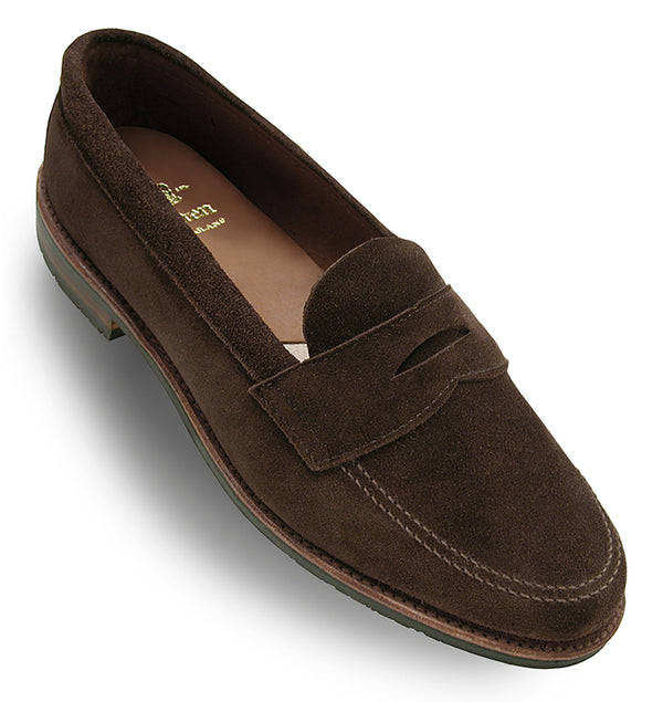 Alden 6224L Unlined Penny Loafer (Dark Brown Suede With Rubber Sole)
