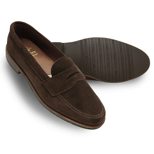 Alden 6224L Unlined Penny Loafer (Dark Brown Suede With Rubber Sole)