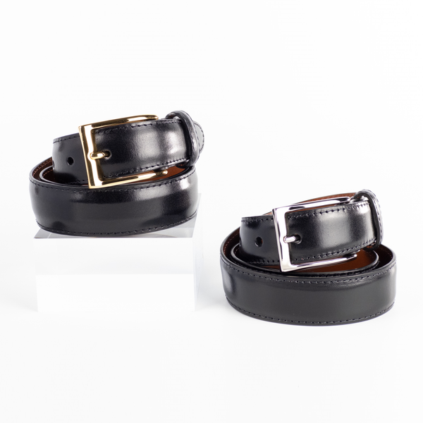 alden Alden Belt with Brass or Nickel Buckle (Black Calfskin)