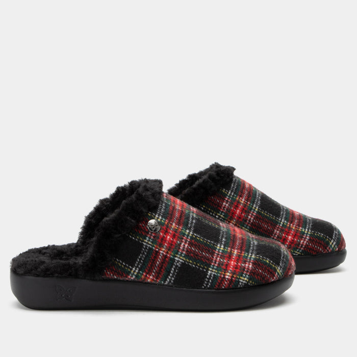 Alegria Comfee Plaidly Black Slipper