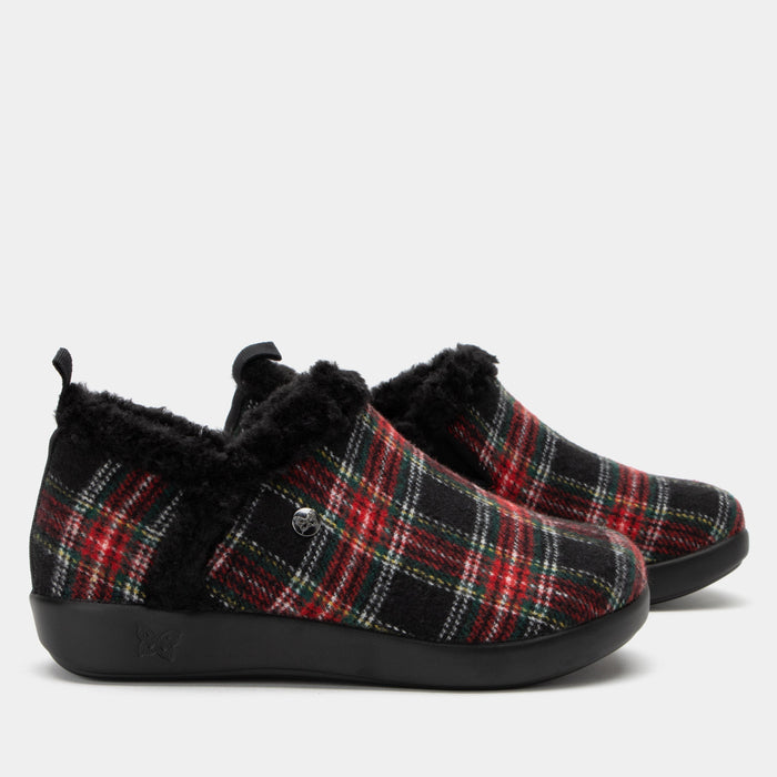 Alegria Cozee Plaidly Black Slipper