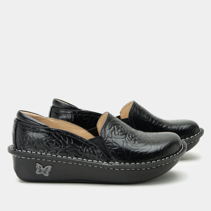 Alegria Debra Black Embossed Rose Shoe