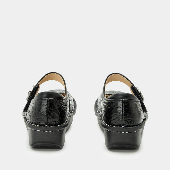 Alegria Paloma Black Embossed Rose Mary Jane