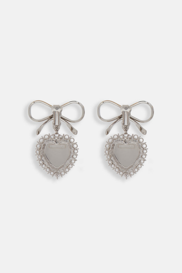 Alessandra Rich BOW EARRINGS WITH PENDANT HEART