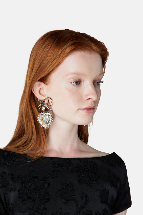 Alessandra Rich BOW EARRINGS WITH PENDANT HEART