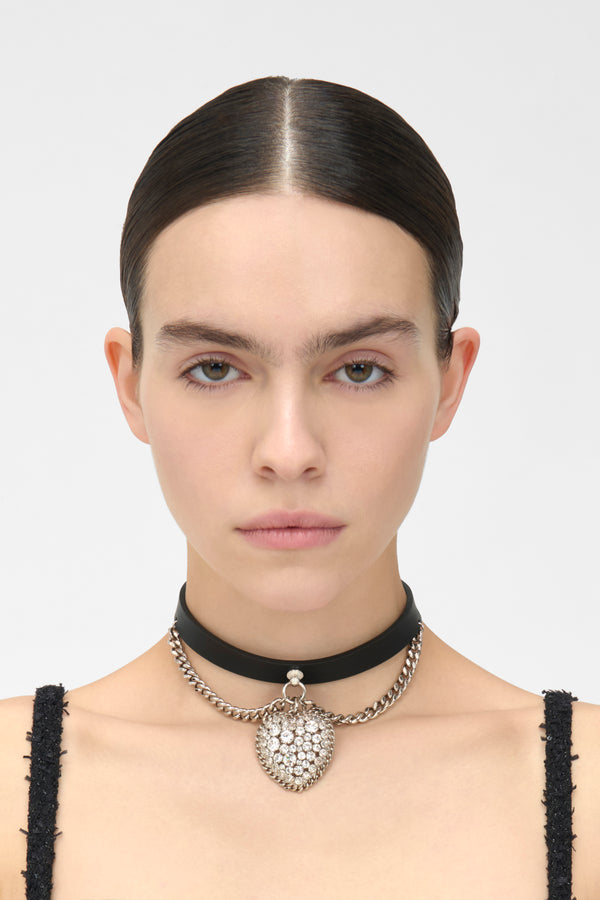 Alessandra Rich LEATHER CHOKER WITH HEART