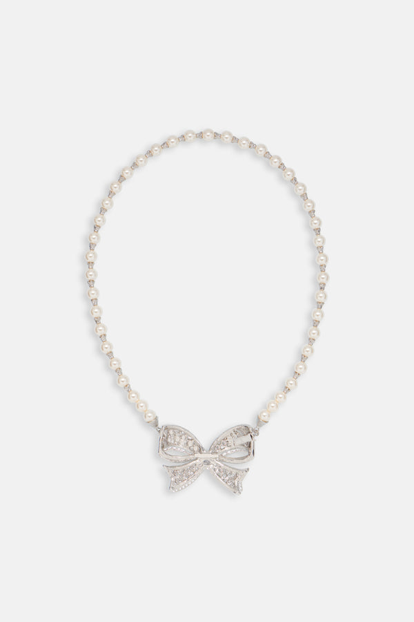 alessandra rich PEARL NECKLACE WITH BOW