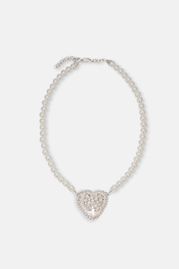 Alessandra Rich PEARL NECKLACE WITH HEART