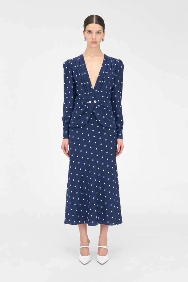 Alessandra Rich POLKA DOT DRESS WITH JEWEL BUTTONS