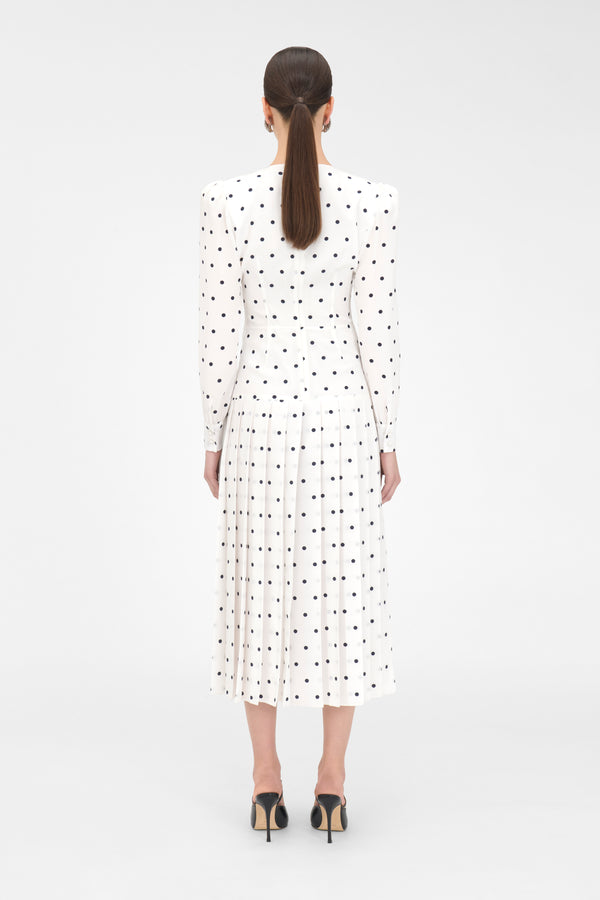 alessandra Rich POLKA DOT DRESS WITH PLEATED SKIRT