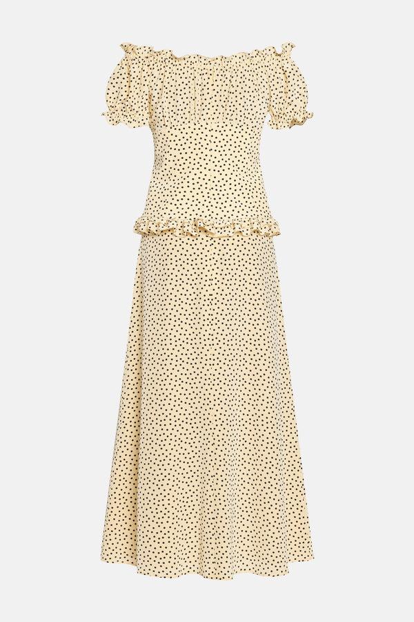 Alessandra Rich POLKA DOT OFF THE SHOULDER DRESS