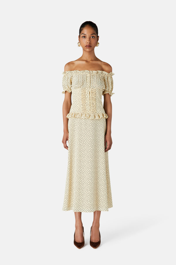 Alessandra Rich POLKA DOT OFF THE SHOULDER DRESS