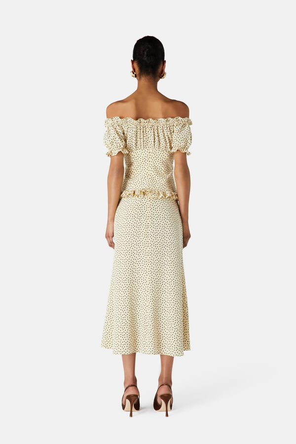 Alessandra Rich POLKA DOT OFF THE SHOULDER DRESS