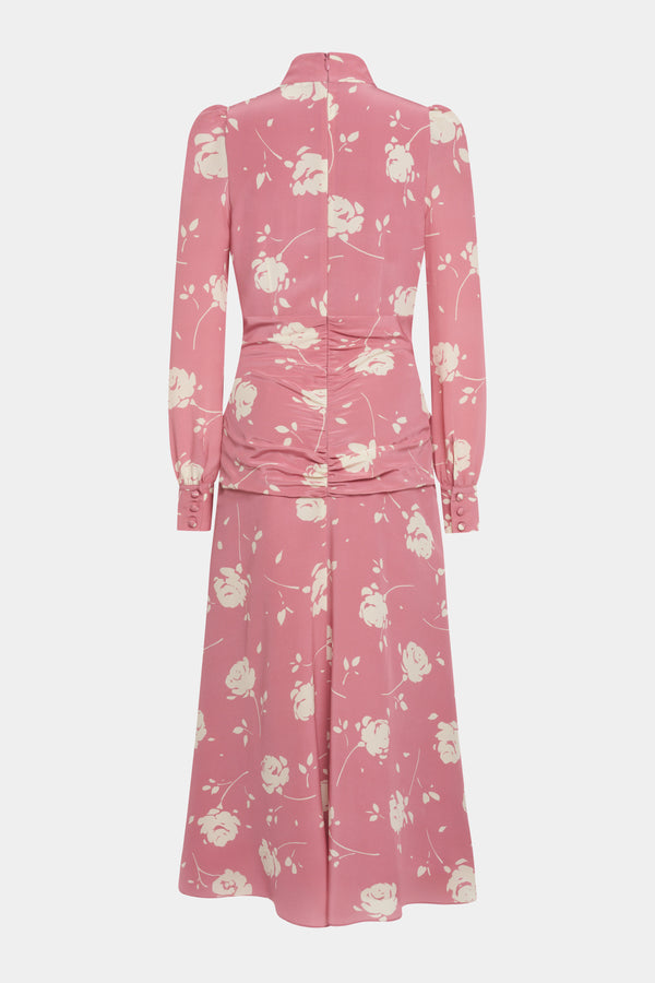 Alessandra Rich ROSE PRINT HIGH NECK DRESS