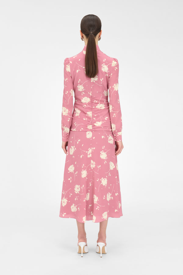 Alessandra Rich ROSE PRINT HIGH NECK DRESS
