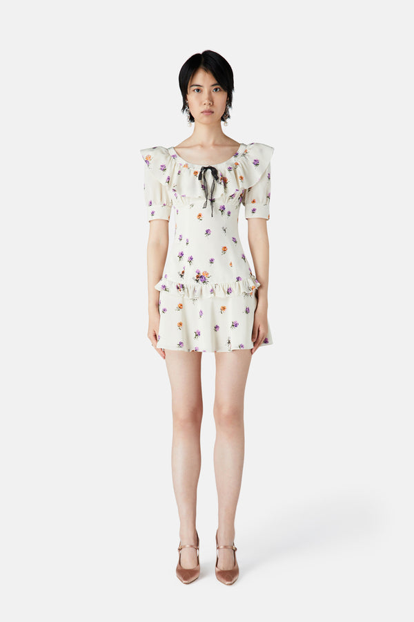 Alessandra Rich ROSE PRINT MINI DRESS