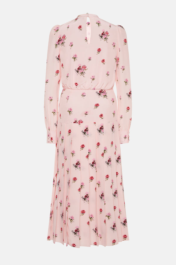 alessandra rich ROSE PRINT PLEATED DRESS