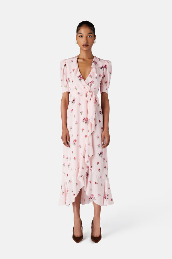 Alessandra Rich ROSE PRINT WRAP DRESS
