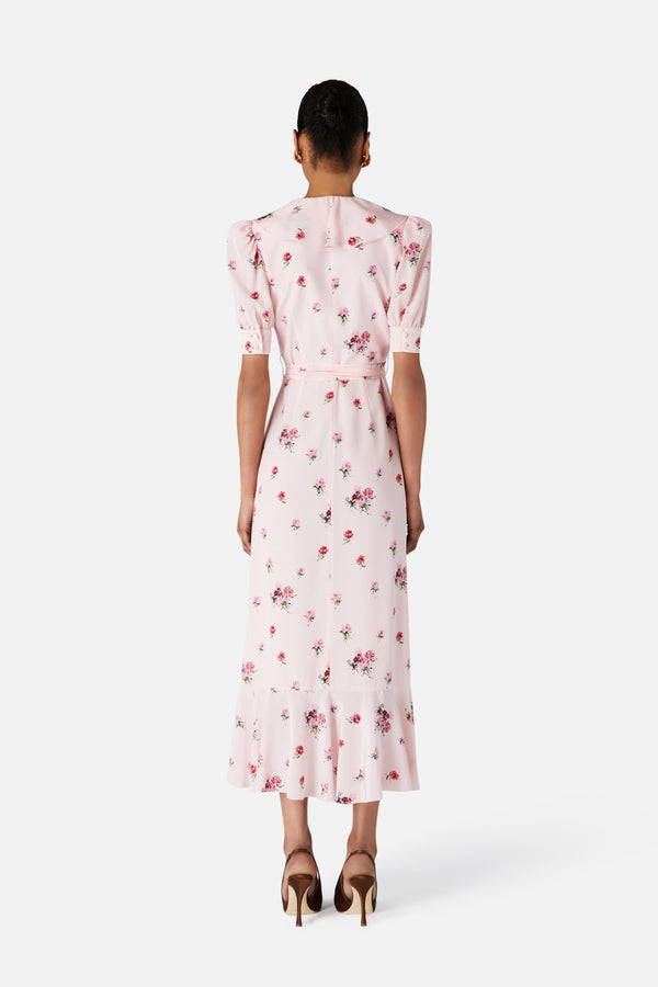 Alessandra Rich ROSE PRINT WRAP DRESS