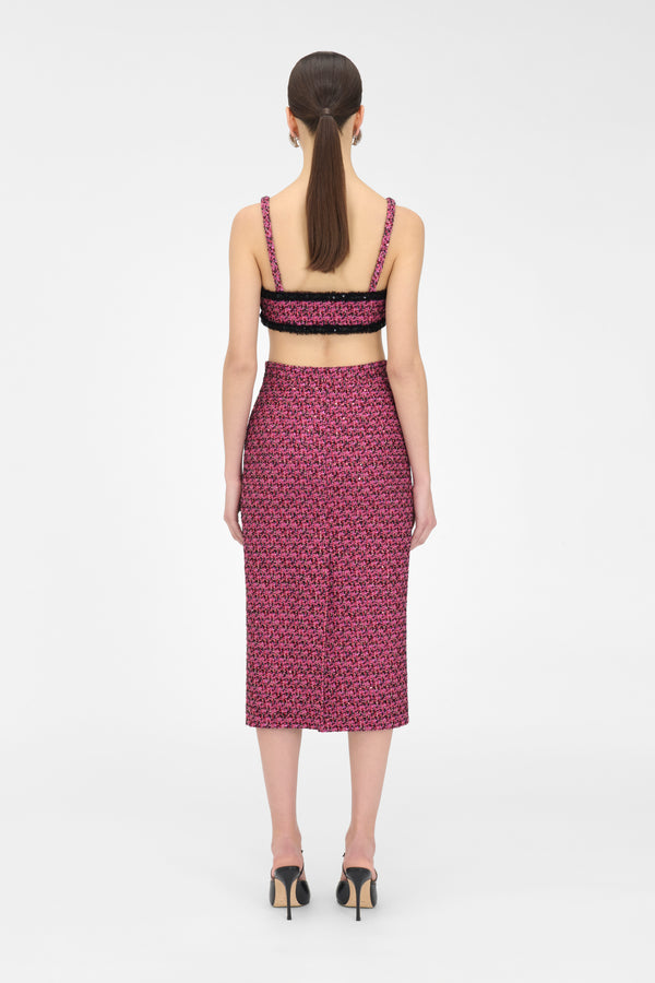 Alessandra Rich SEQUIN TWEED MIDI SKIRT