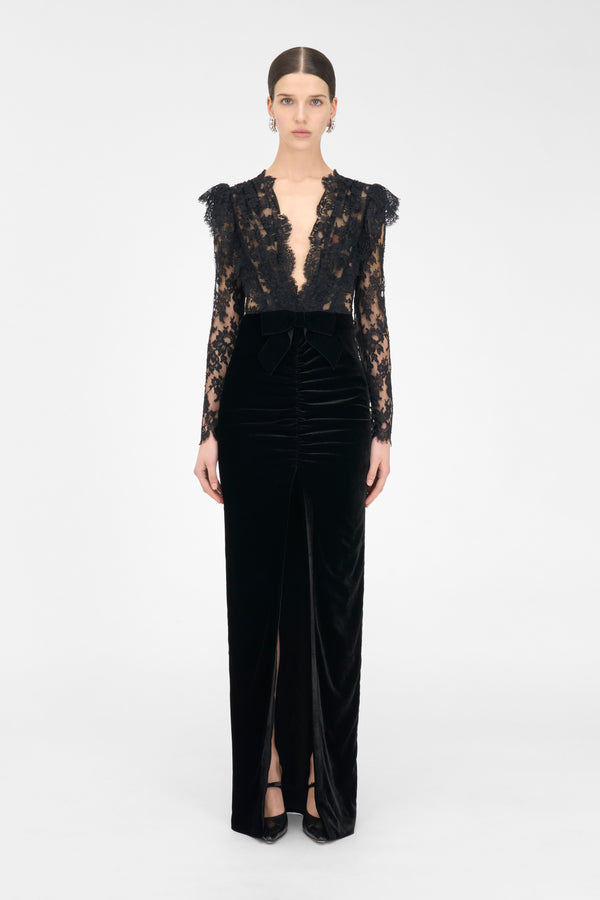 Alessandra Rich VELVET AND LACE GOWN